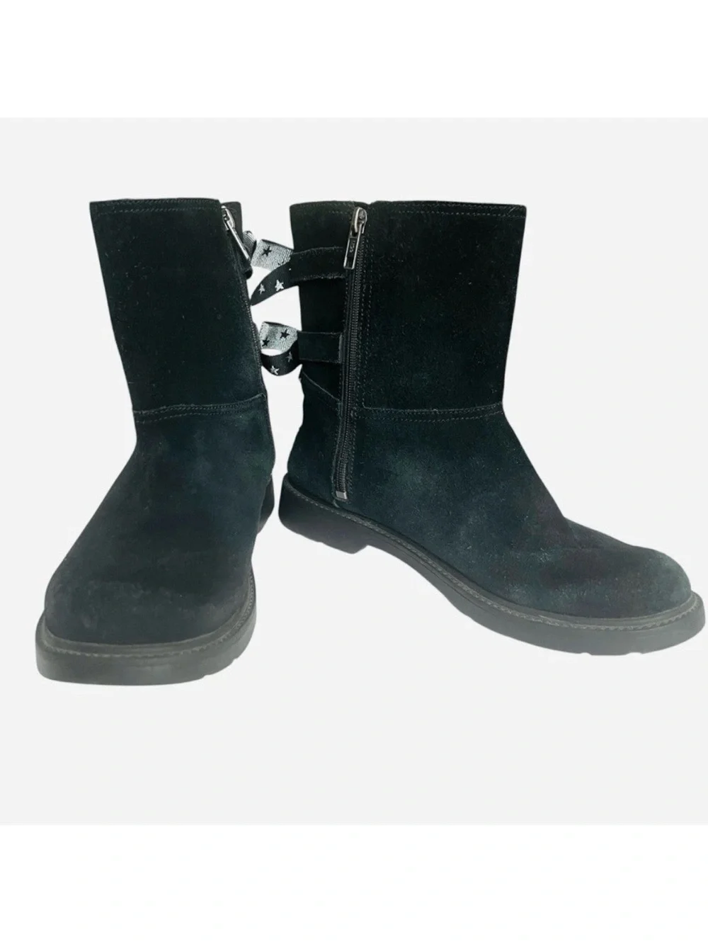 UGG Tillie Girls Black Boots SZ 5 Silver Bows Gorpcore Cabincore Cozy Comfy